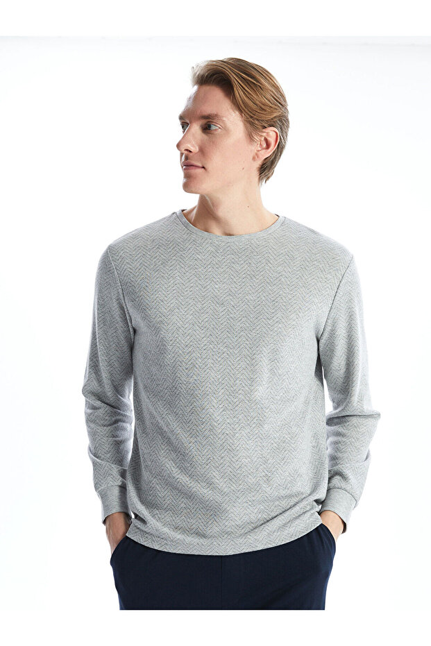 Bisiklet Yaka Uzun Kollu Erkek Pijama Üst - 1