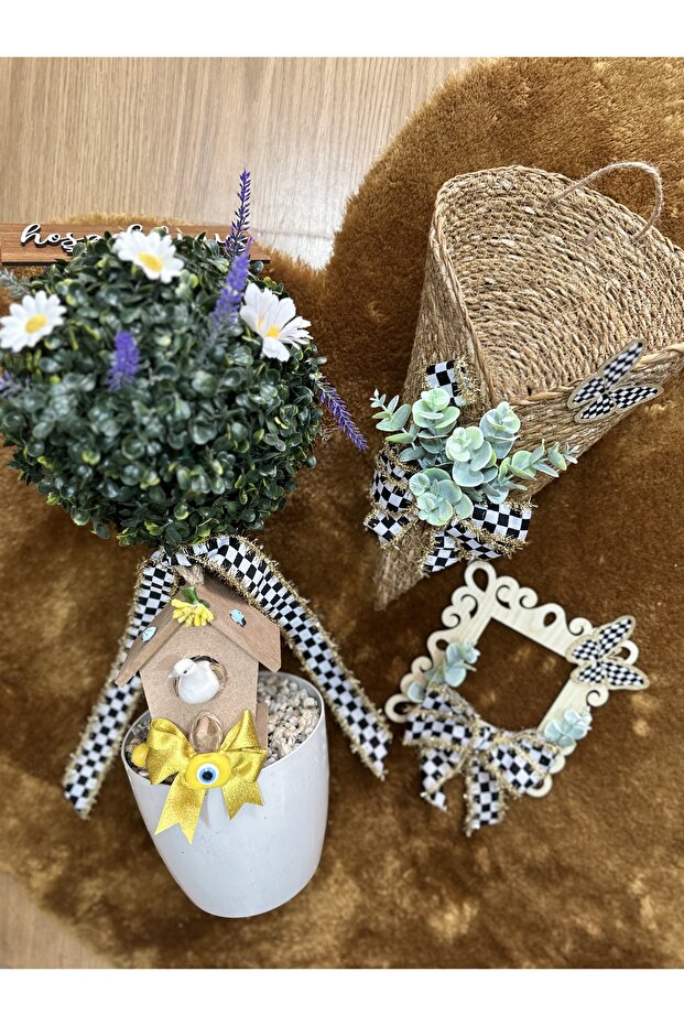 Kapı Önü Top Şimşir Ağacı Kapı Sepeti Prizlik 3lü Set - 3