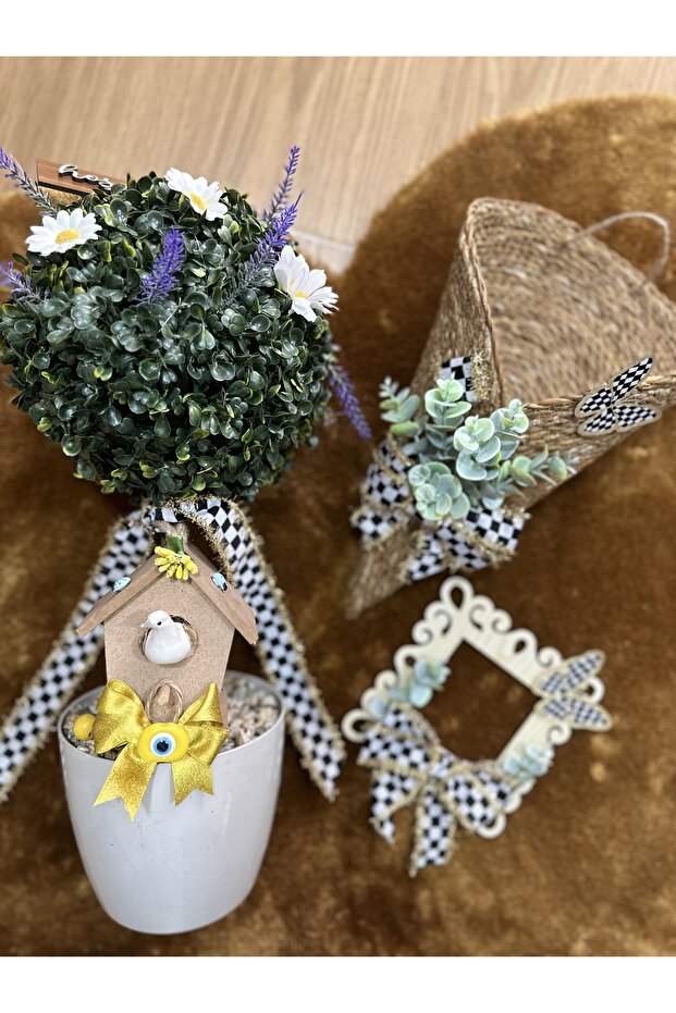 Kapı Önü Top Şimşir Ağacı Kapı Sepeti Prizlik 3lü Set - 1