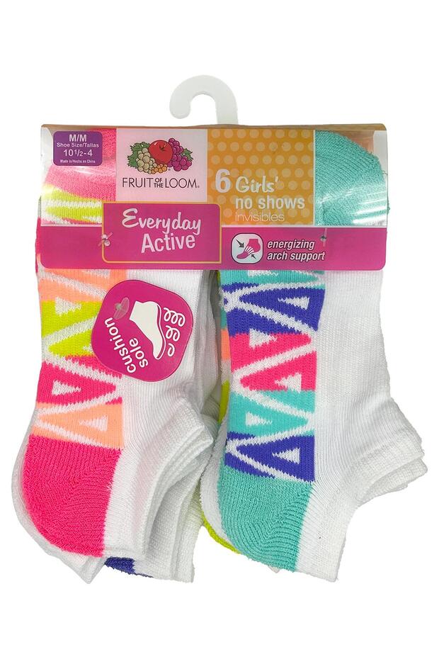 Girls No Shows Invisible Socks 6 Pack (m)