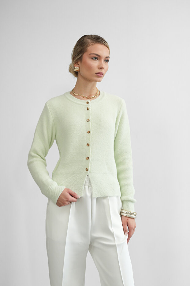Women's Pastel Color Buttoned Soft Knit Cardigan