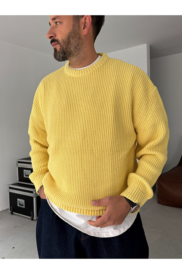 Sarı Basic Oversize Triko Kazak G-17334 - 6