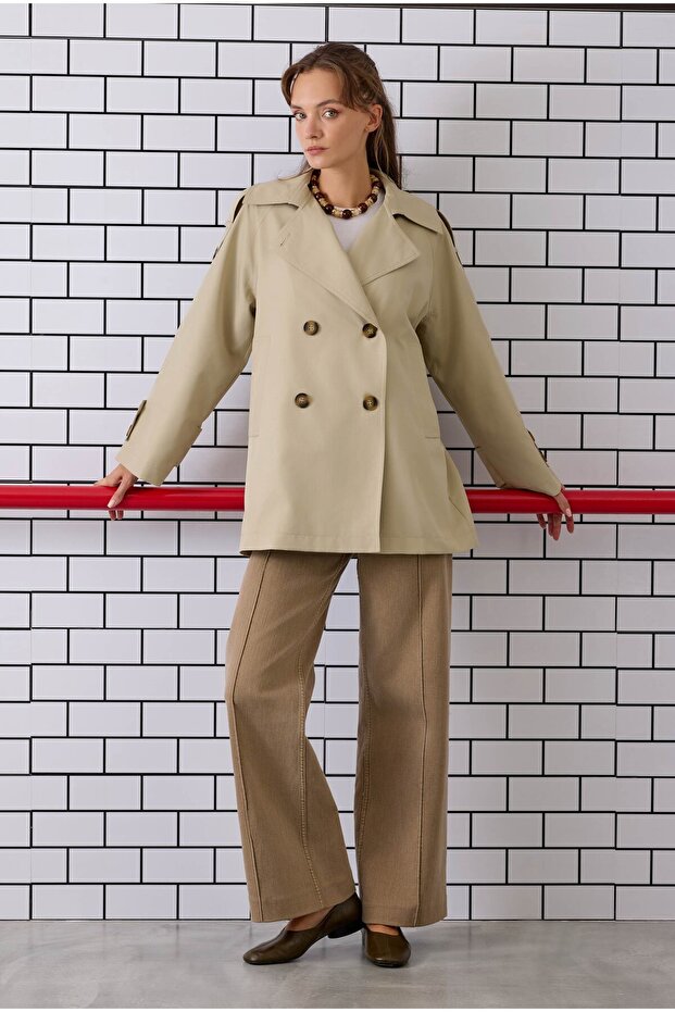 Double-Breasted Trench Coat Sage - 6