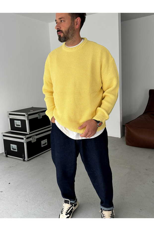 Sarı Basic Oversize Triko Kazak G-17334 - 3