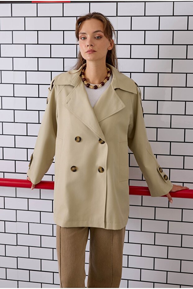 Double-Breasted Trench Coat Sage - 3