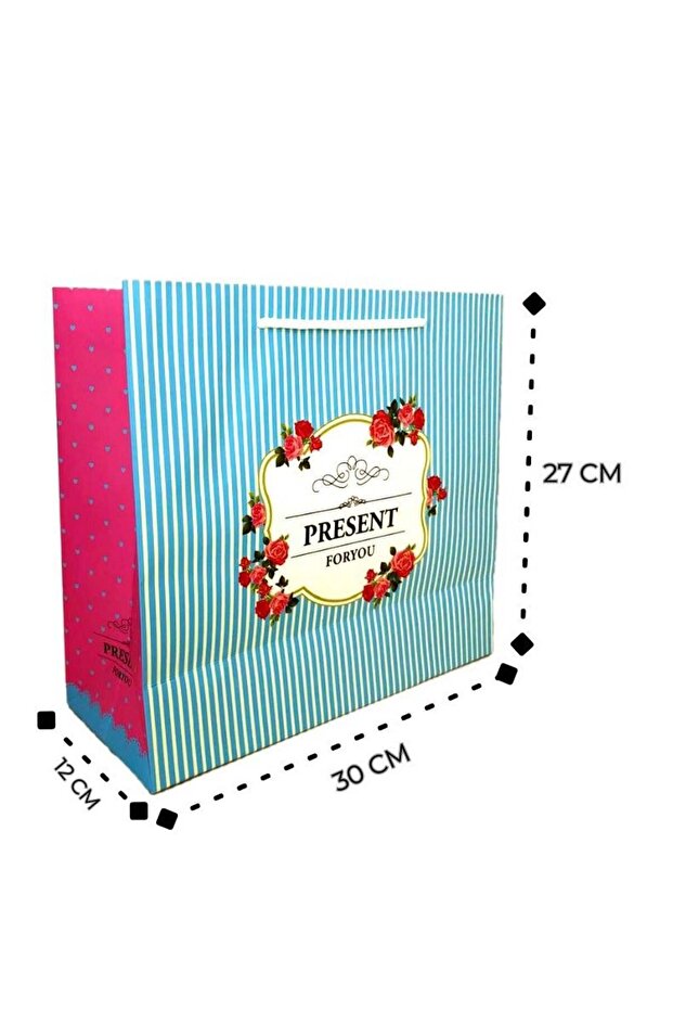 Large Decorative Gift Bag – 30x27x12 cm, Floral Frame Design, Present for You (12 pieces)