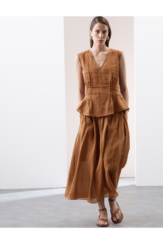 Pile Detaylı Maxi Etek - 3