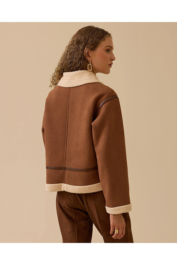 Peluş Astarlı Kısa Ceket - 4