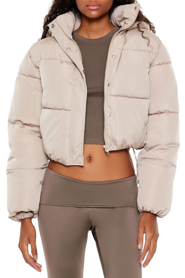 Kapüşonlu Crop Şişme Mont - 1