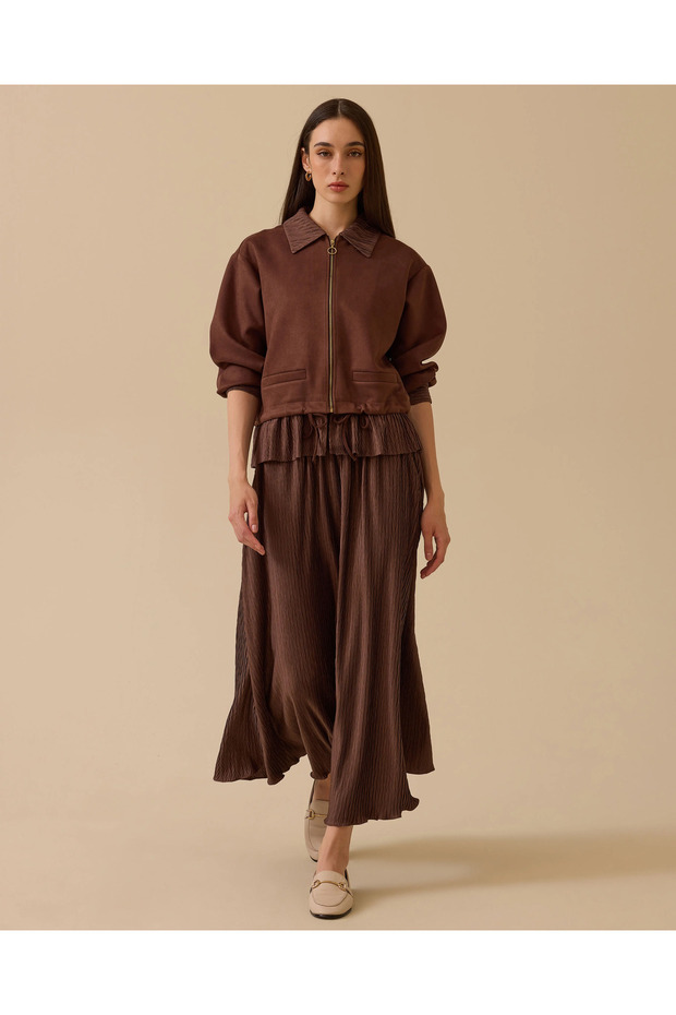 Fırfır Detaylı Süet Ceket - 3