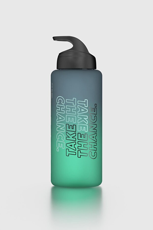 Moly Double Color Text Patterned 1000 ml Matte Tritan Flask with Straw 912117 Black-Petrol - 1