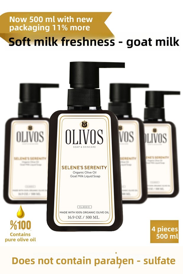 Natural Olive Oil Goat Milk Liquid Soap Olive Oil Hand Soap Intensive Moisturizing 4 Pcs 500 ml