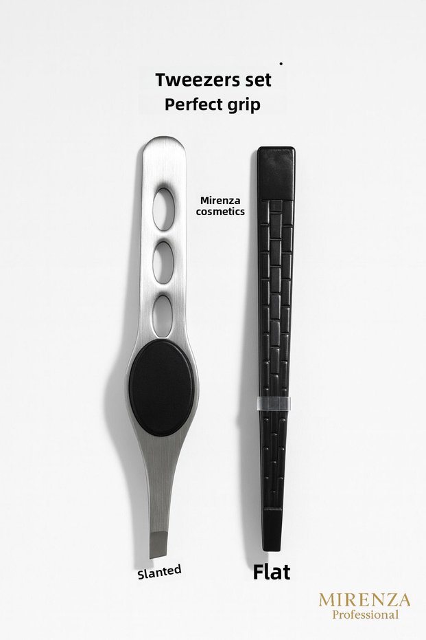 Oblique and Straight Tip Stainless Steel Eyebrow Tweezer Set Professional