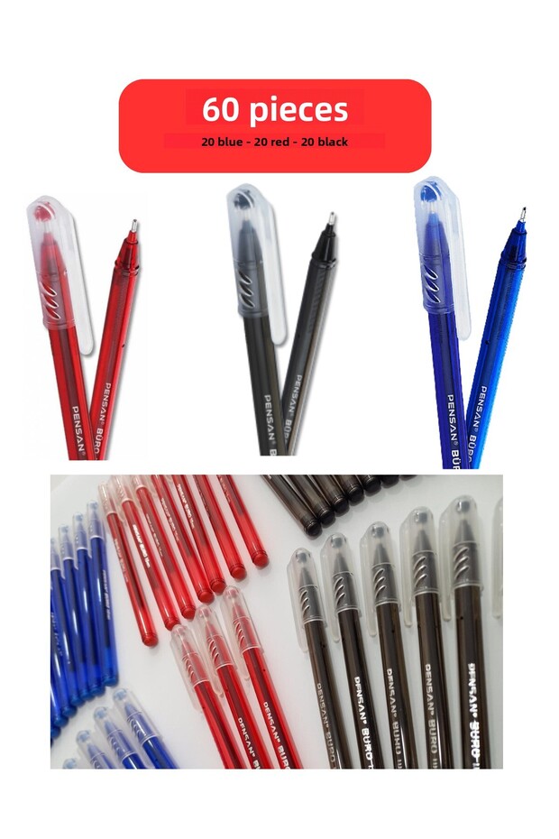 60-Piece Office Ballpoint Pen Set – 20 Blue, 20 Red, 20 Black, Office and School Pens