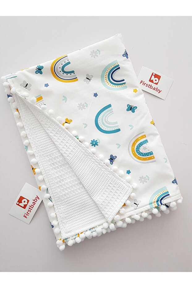Butterfly and Rainbow Pique Baby Blanket 85X90