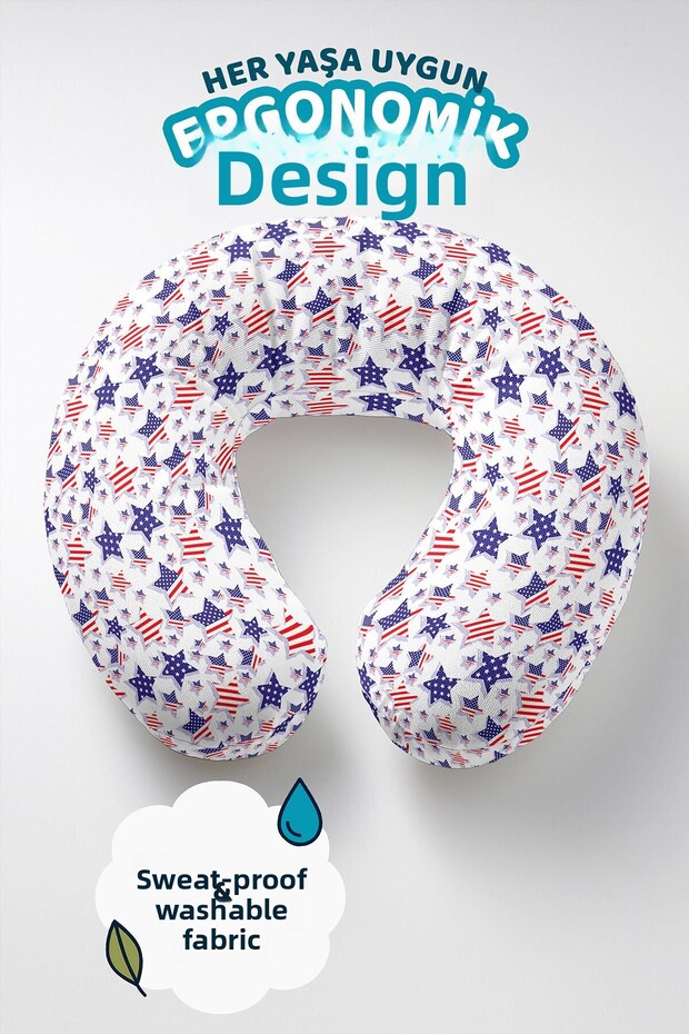 Star Pattern Cotton Neck Pillow - Red Navy Blue White Adult Travel Pillow
