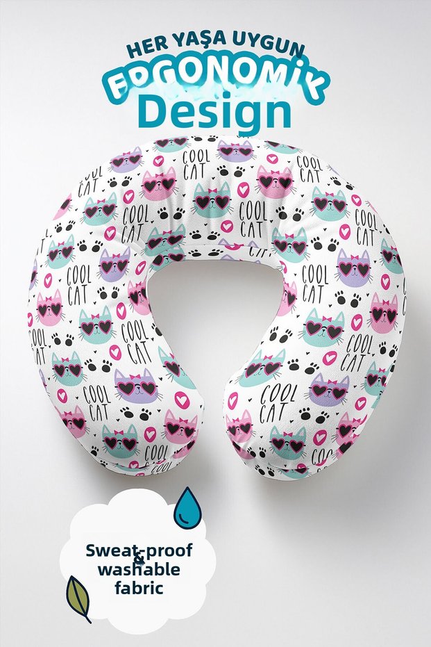 Cute Cat Cotton Neck Pillow - Colorful Hearts Cool Cat Kids & Adult Travel Pillow