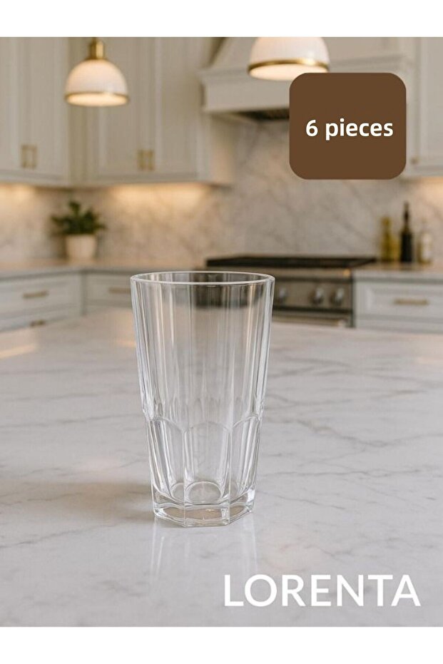 Crystal Embroidered Tall Glass Soft Drink Glasses 6 Pieces - Stylish Patterned Water and Beverage Glasses
