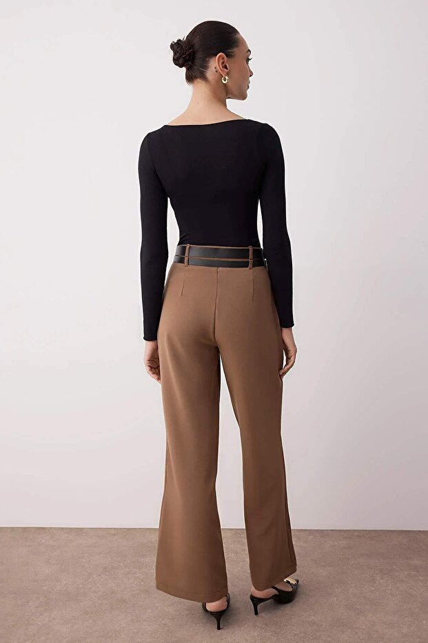 Vizon Çift Kemer Detaylı Wide Leg/Geniş Paça Pantolon TWOAW26PL00013 - 5