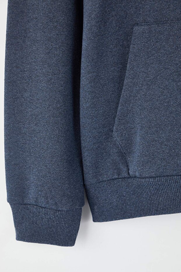 Indigo Regular/Normal Kesim Kapüşonlu İçi Polarlı Kalın Sweatshirt TMNAW26SW00016 - 6