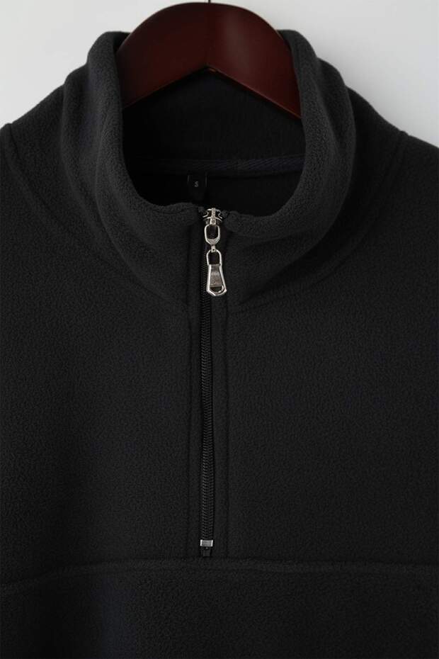Siyah Regular/Normal Kesim Dik Yaka Fermuarlı Dikiş Detaylı Polar Sweatshirt TMNAW26SW00036 - 3