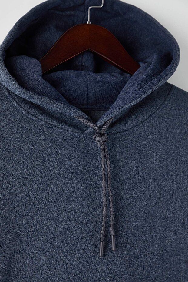 Indigo Regular/Normal Kesim Kapüşonlu İçi Polarlı Kalın Sweatshirt TMNAW26SW00016 - 7