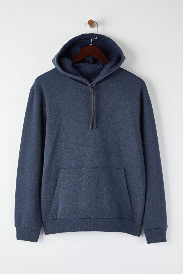 Indigo Regular/Normal Kesim Kapüşonlu İçi Polarlı Kalın Sweatshirt TMNAW26SW00016 - 5