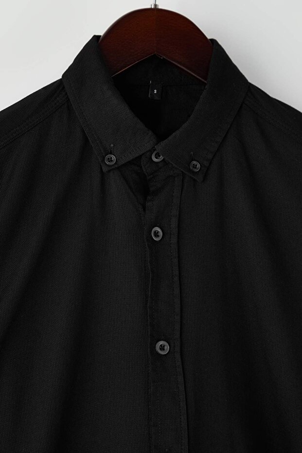 Siyah Regular Fit Dokulu Erkek Gömlek TMNAW26GO00015 - 6