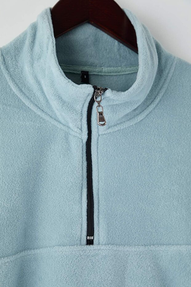 Mint Regular/Normal Kesim Dik Yaka Fermuarlı Dikiş Detaylı Polar Sweatshirt TMNAW26SW00036 - 6