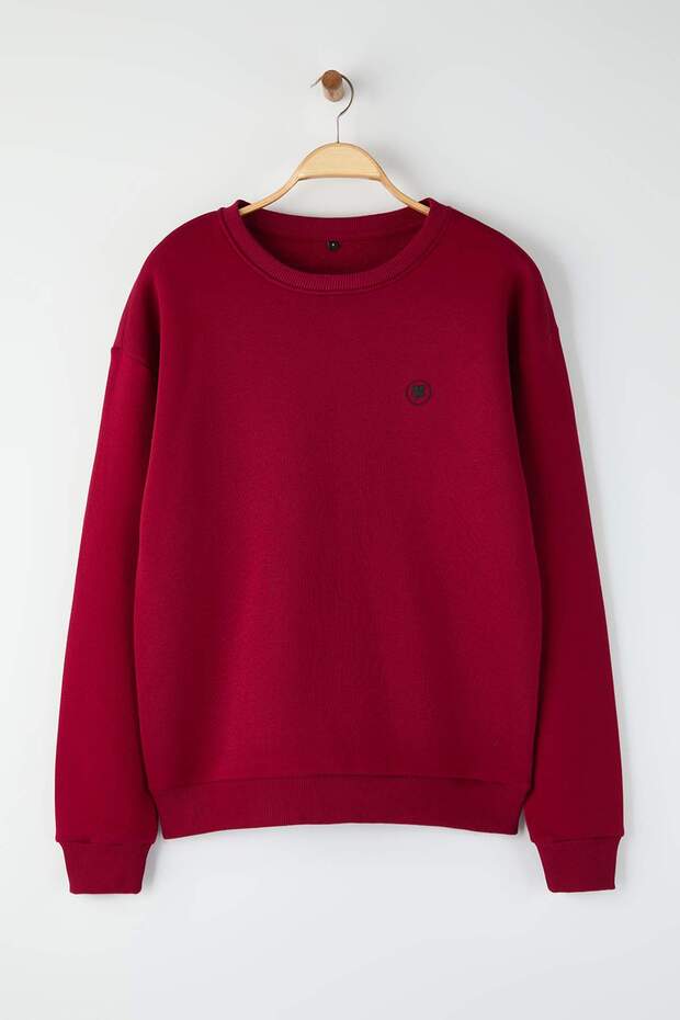 Kırmızı Yeni Oversize/Geniş Kesim Yonca Baskı Detaylı Kalın/İçi Polar Sweatshirt TMNAW26SW00024 - 5