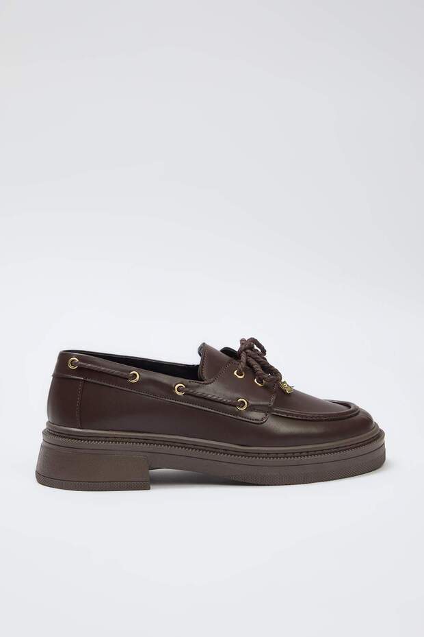Kahverengi Bağcık Detaylı Kadın Loafer TAKAW26LA00005 - 5