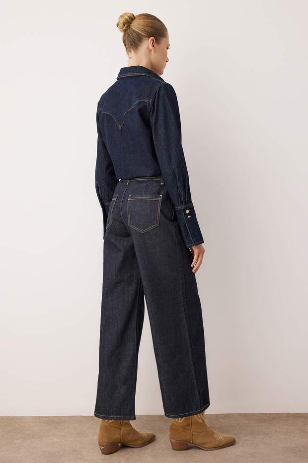 Koyu Mavi Yüksek Bel Culotte Fit Jeans TWOAW26JE00170 - 4