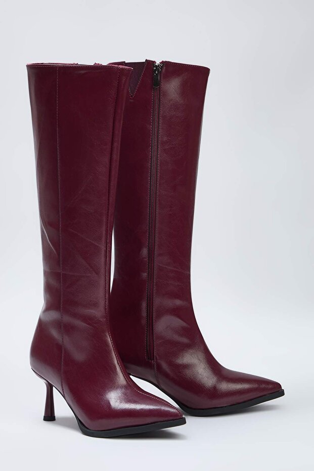 Bordo Sivri Burun Kadın 6,5 cm İnce Topuklu ÇizmeTAKAW26CZ00010 - 3