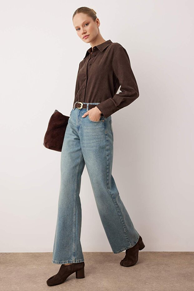 Mavi Vintage Yıkama Yüksek Bel Wide Leg Geniş Paça %100 Pamuk Non-Stretch Jeans TWOAW26JE00228 - 2