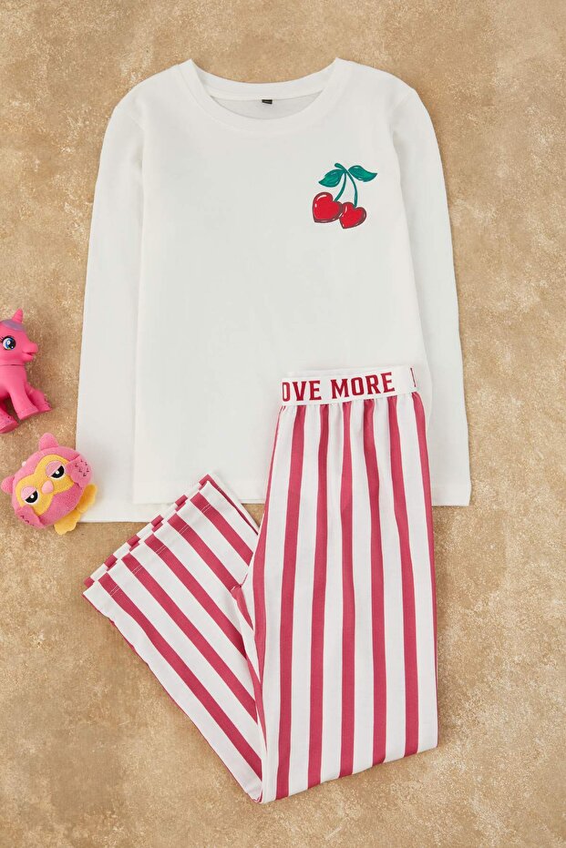 Kırmızı Kız Çocuk Baskılı Örme Alt-Üst Pijama Takımı TKDAW26PT00008 - 2
