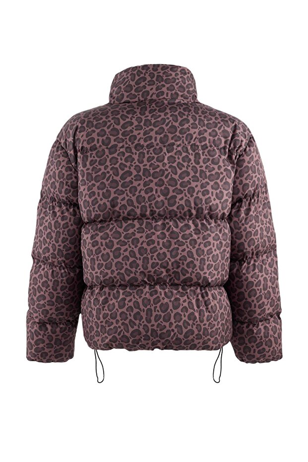 Çok Renkli Kahverengi Leopar Desenli Oversize Kalıp Şişme Mont TWOAW25MO00222 - 8