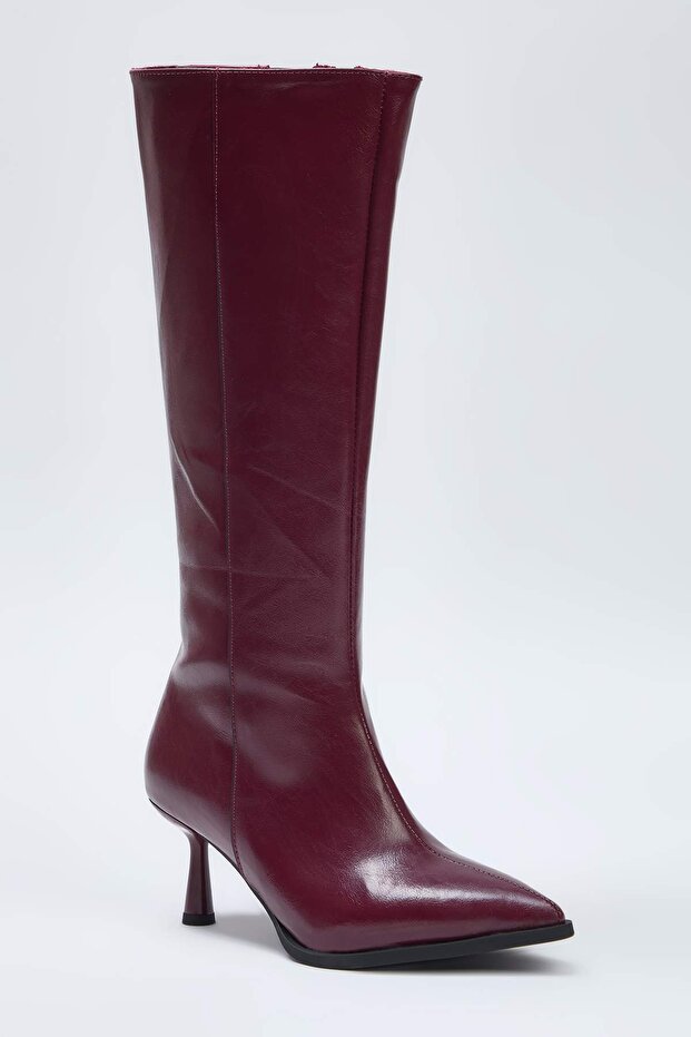 Bordo Sivri Burun Kadın 6,5 cm İnce Topuklu ÇizmeTAKAW26CZ00010 - 1