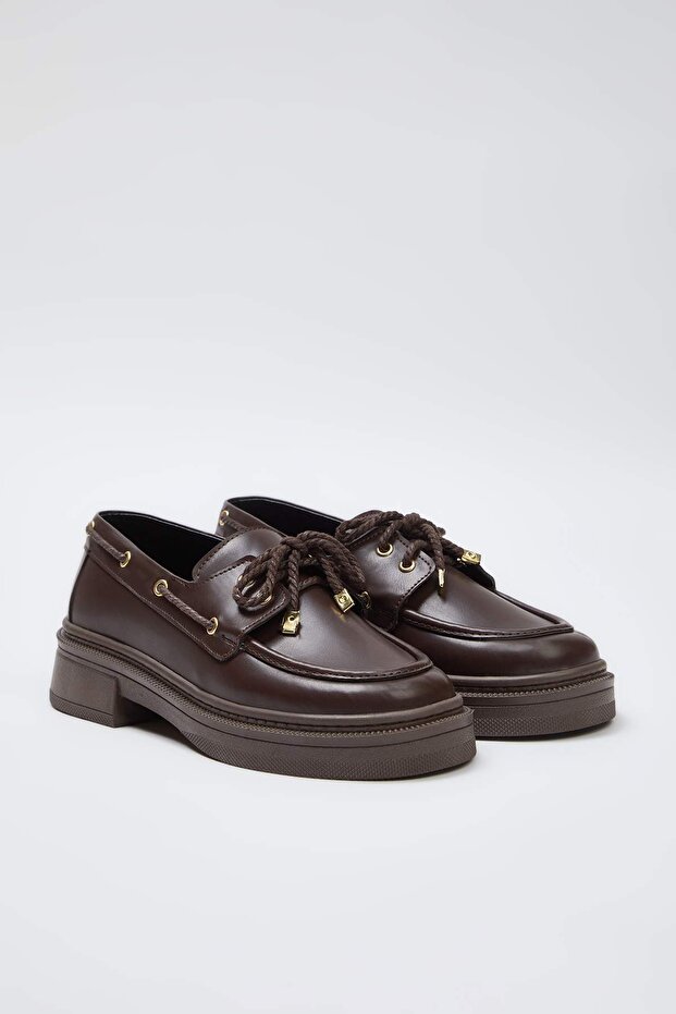 Kahverengi Bağcık Detaylı Kadın Loafer TAKAW26LA00005 - 2