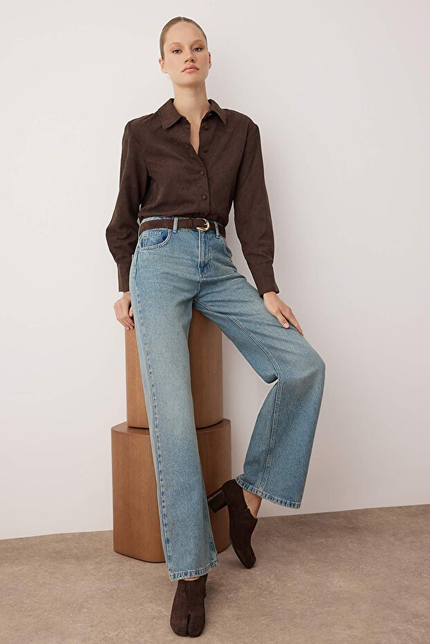 Mavi Vintage Yıkama Yüksek Bel Wide Leg Geniş Paça %100 Pamuk Non-Stretch Jeans TWOAW26JE00228 - 1