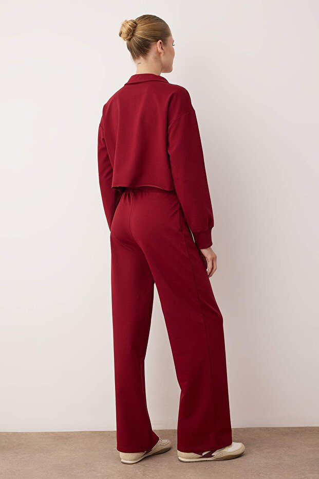 Bordo Polo Yaka Düğmeli Relaxed/Rahat Kalıp Örme Eşofman Takımı TWOAW26EM00013 - 4