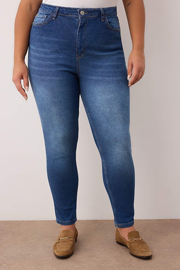 Mavi Yüksel Bel Toparlayıcı Esnek/Strecth Büyük Beden Skinny Jeans TBBAW25CJ00016 - 7