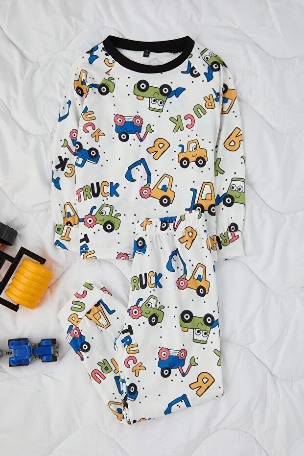 Ekru-Sarı 4'lü Baskılı Örme Erkek Çocuk Pijama Takımı TKDAW26PT00010 - 5