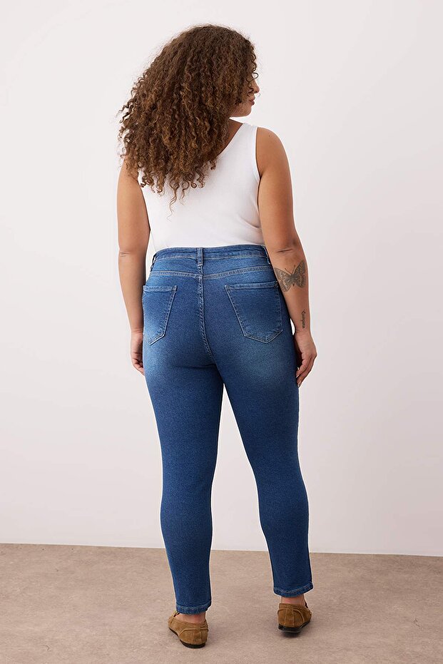 Mavi Yüksel Bel Toparlayıcı Esnek/Strecth Büyük Beden Skinny Jeans TBBAW25CJ00016 - 8