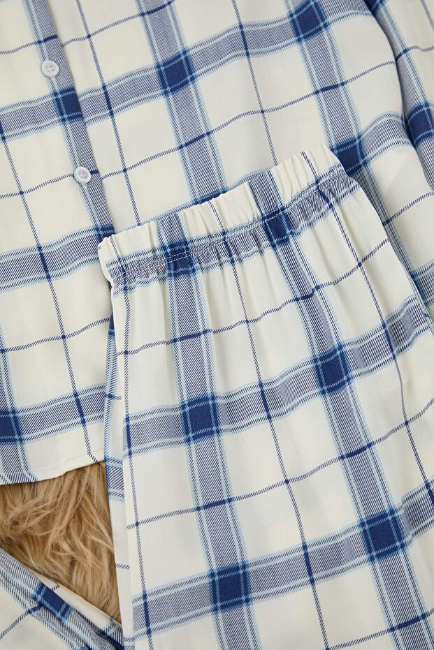 Mavi Ekoseli Viskon Dokuma Pijama Takımı THMAW26PT00066 - 6