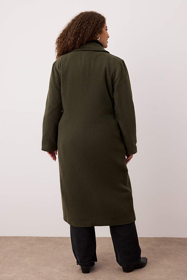 Khaki Oversize Plus Size Płaszcz TBBAW23KB00002 - 4