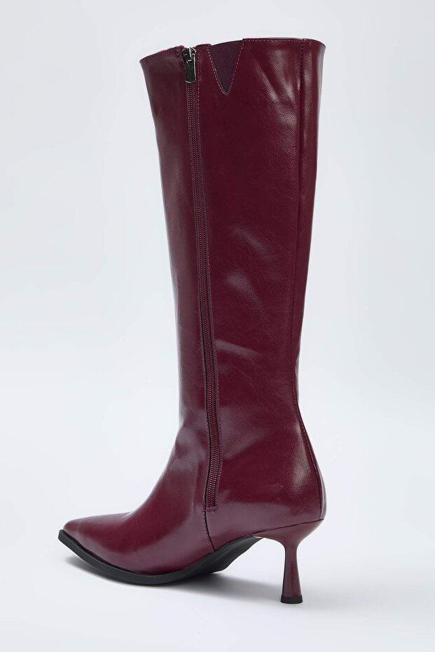 Bordo Sivri Burun Kadın 6,5 cm İnce Topuklu ÇizmeTAKAW26CZ00010 - 4