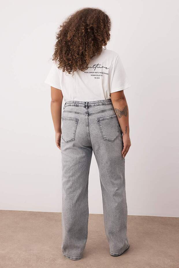 Gri Yüksek Bel Geniş Paça Comfort/Orta Esnek Büyük Beden Wide Leg Jeans TBBAW23CJ00020 - 4