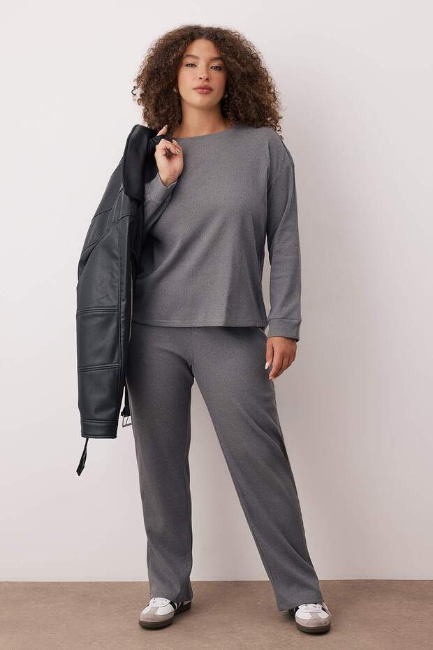 Ciemnoszary melanżowy zestaw dresowy w dużym rozmiarze TBBAW23AI00002 - 1
