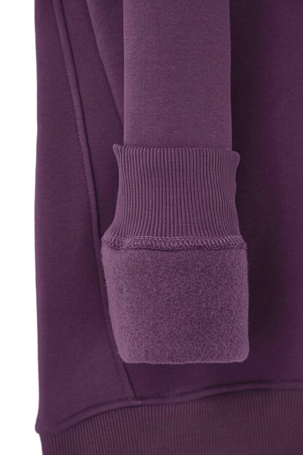 Mor Büyük Beden Oversize Dik Yaka Fermuarlı İçi Polarlı Sweatshirt TMNAW24AO00024 - 8