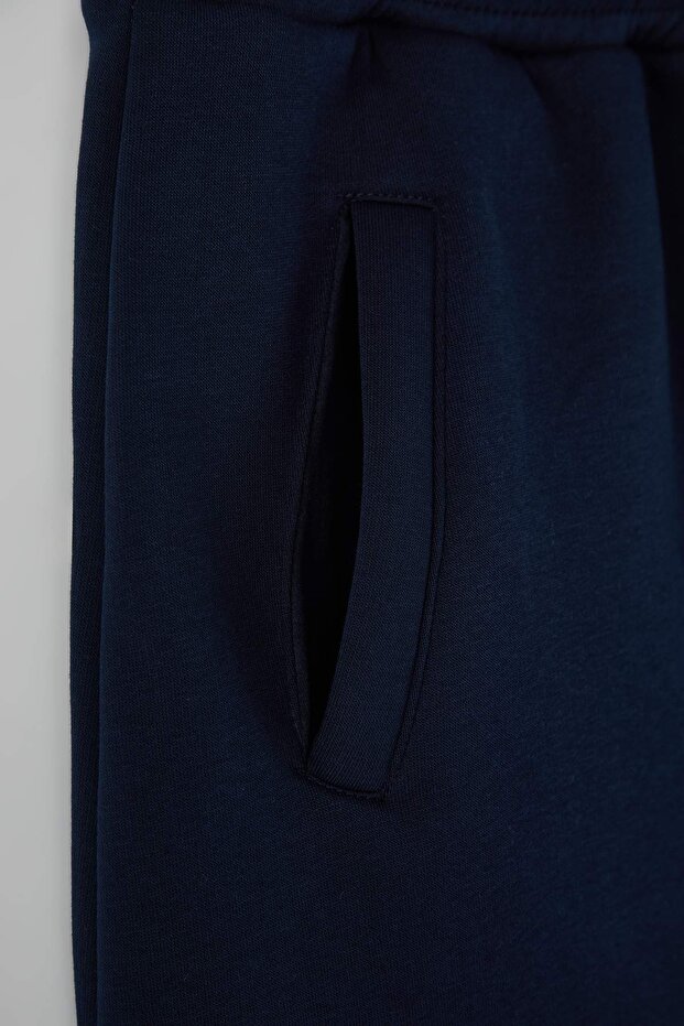 Lacivert Beli Poplin Detaylı Örme Mini Büyük Beden Etek TBBAW26AZ00022 - 6